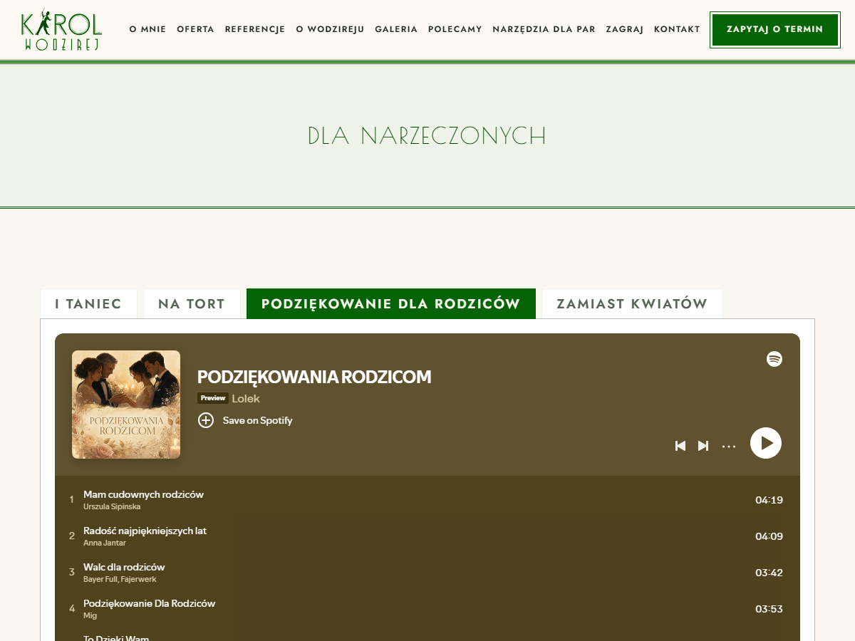 Podgląd strony Dla narzeczonych